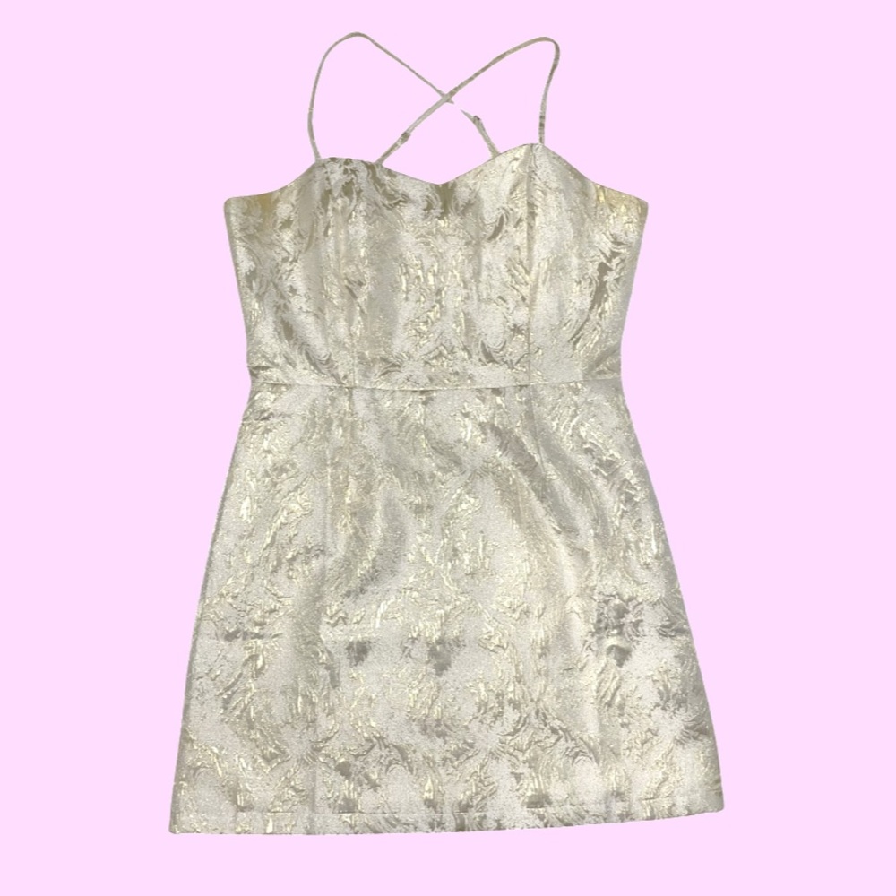 Forever 21 White and Gold Accented Halter Neck Mini Dress with Adjustable Straps